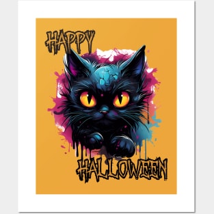 Spooky Cat Happy Halloween Posters and Art